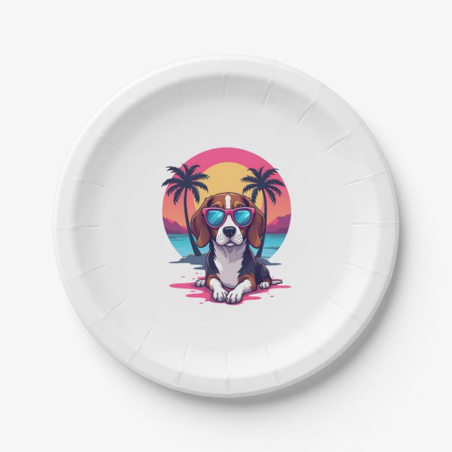 Beagle Sunset Background Shirt, Beagle Mom, Beagle Paper Plate (Front)