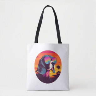 Beagle Sunset Background Shirt, Beagle Mom, Beagle Tote Bag