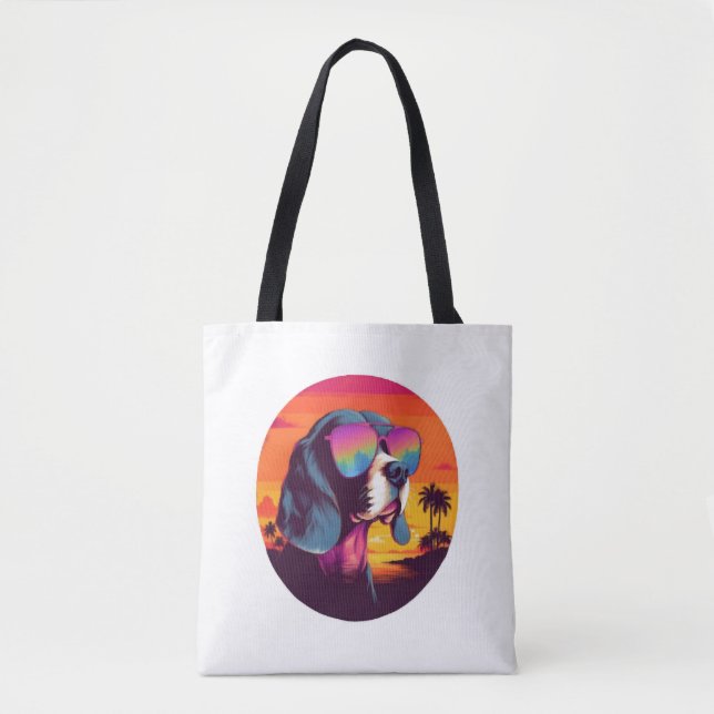 Beagle Sunset Background Shirt, Beagle Mom, Beagle Tote Bag (Front)
