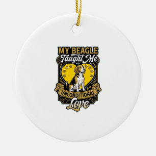 Beagle Taught Me Unconditional Love Dog Heart Paws Ceramic Ornament