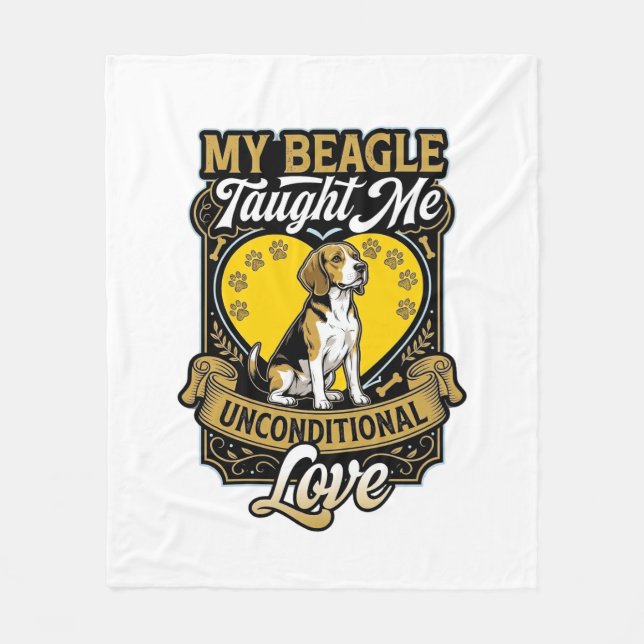 Beagle Taught Me Unconditional Love Dog Heart Paws Fleece Blanket (Front)
