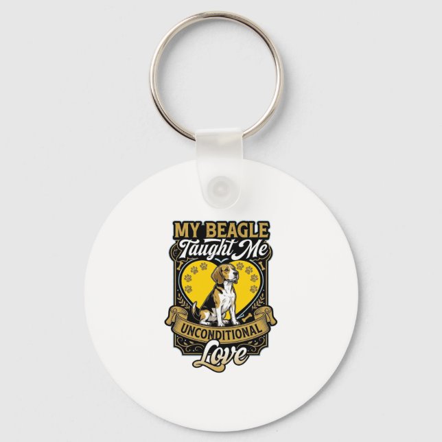 Beagle Taught Me Unconditional Love Dog Heart Paws Keychain (Front)