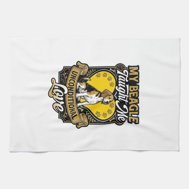 Beagle Taught Me Unconditional Love Dog Heart Paws Kitchen Towel (Horizontal)