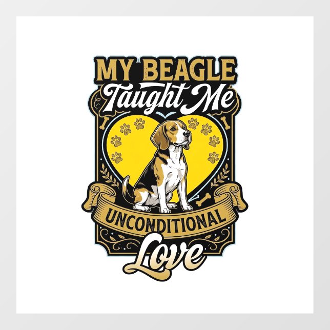 Beagle Taught Me Unconditional Love Dog Heart Paws Window Cling (Sheet)