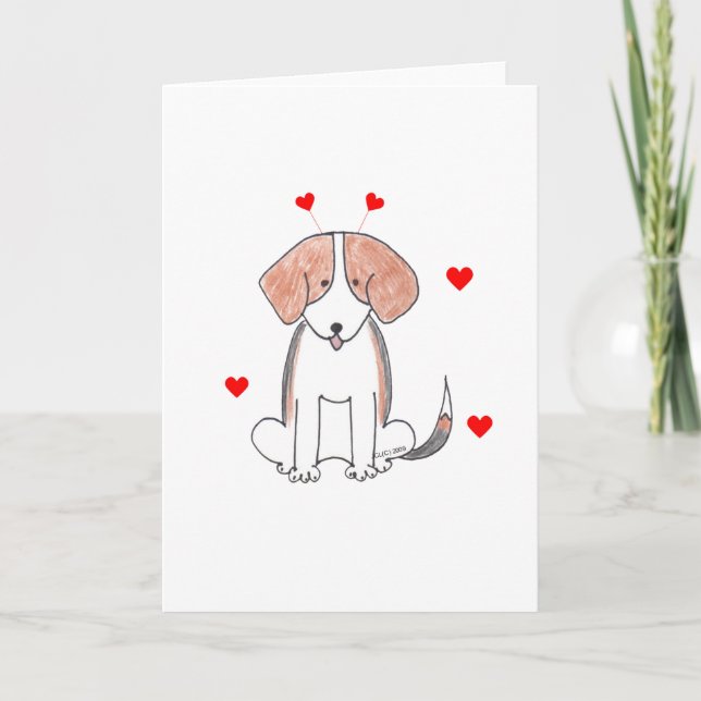 Beagle Valentine Ears Holiday Card (Front)
