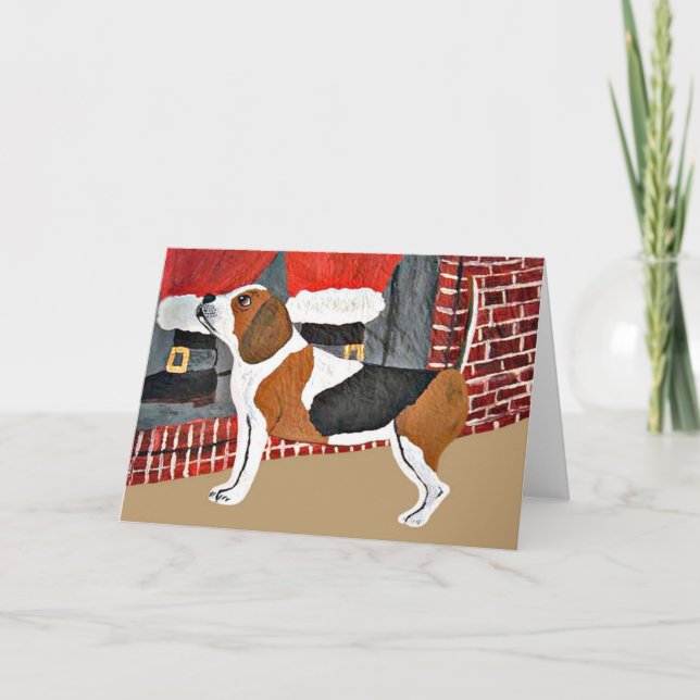 Beagle Watch Dog On Christmas Eve Holiday Card (Front)