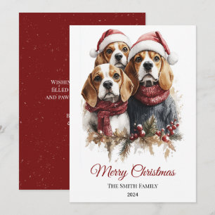Beagle Watercolor Christmas Minimal Holiday Card