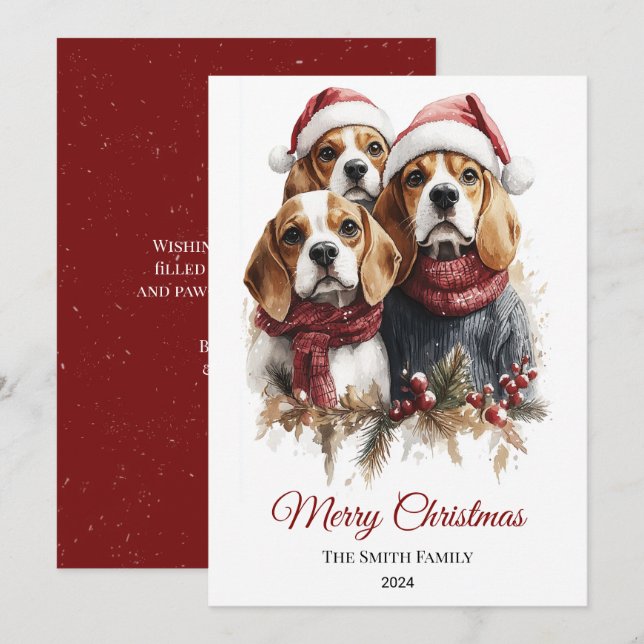Beagle Watercolor Christmas Minimal Holiday Card (Front/Back)