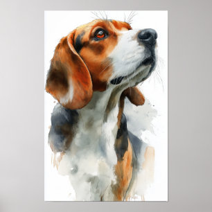 Beagle watercolor portrait poster