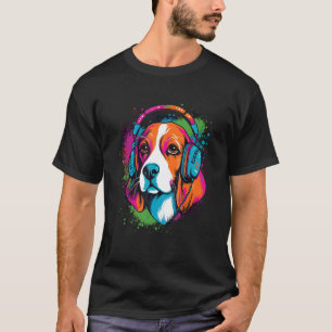Beagle wearing headphones colorful illustration T-Shirt
