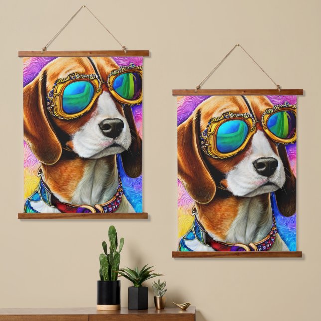 Beagle Wearing Sunglasses Hanging Tapestry (Asymmetrical)
