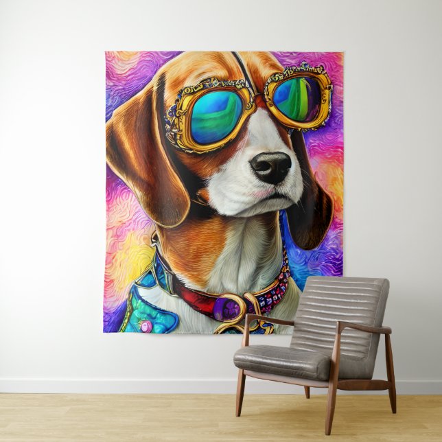 Beagle Wearing Sunglasses Tapestry (In Situ)