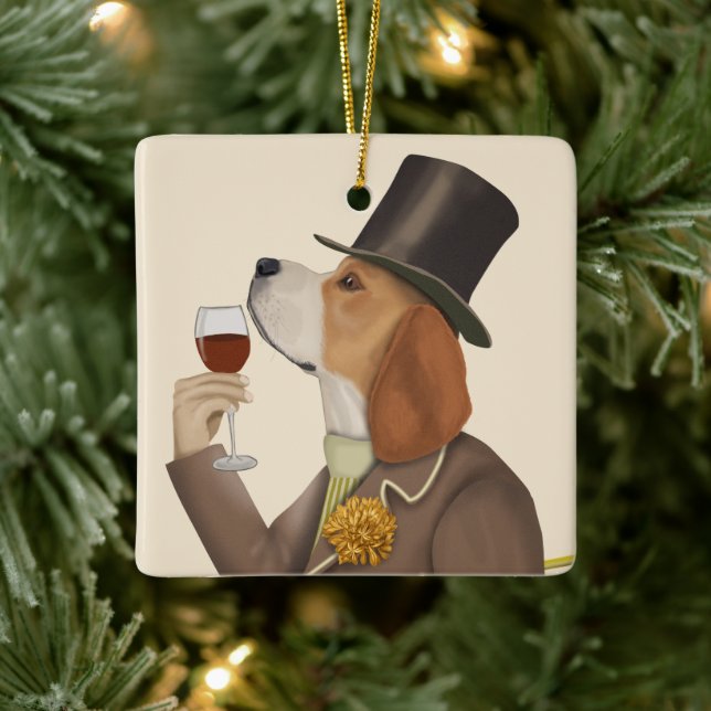 Beagle Wine Snob Ceramic Ornament (Tree)