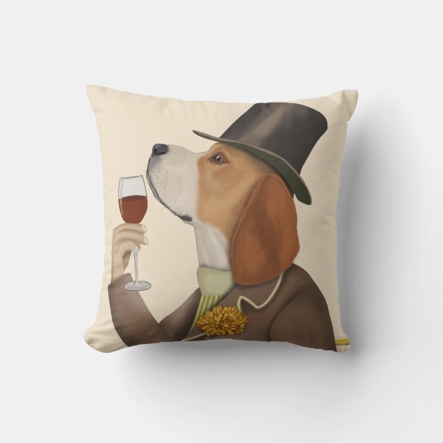 Beagle Wine Snob Throw Pillow (Front)