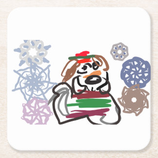 Beagle winter  square paper coaster