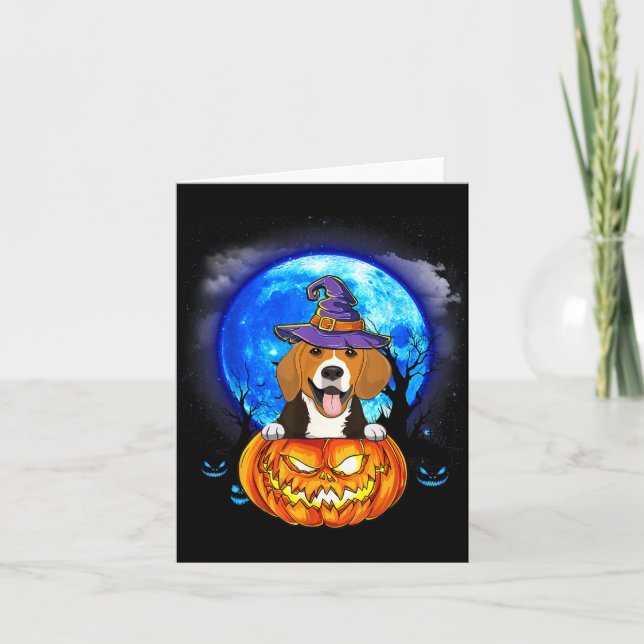 Beagle Witch Moon Pumpkin Scary Halloween Dog Card (Front)