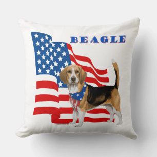 Beagle with American Flag Throw Pillow