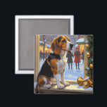 Beagle With Christmas Lights Holiday Magnet<br><div class="desc">A heartwarming holiday scene featuring a dog sitting peacefully beside a window,  surrounded by glowing Christmas lights. This cozy and festive design captures the spirit of the season,  perfect for adding warmth and charm to any space. Ideal for dog lovers and holiday decor enthusiasts.</div>