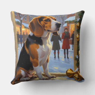 Beagle With Christmas Lights Holiday Throw Pillow