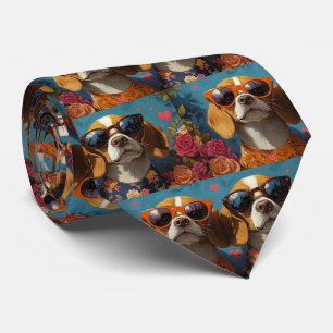 Beagle with Heart Roses Valentine's Day Tie