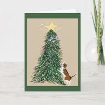 Beagle With Raccoon in Christmas Tree