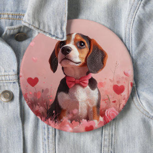 Beagle with Roses - Valentine's Day 6 Inch Round Button