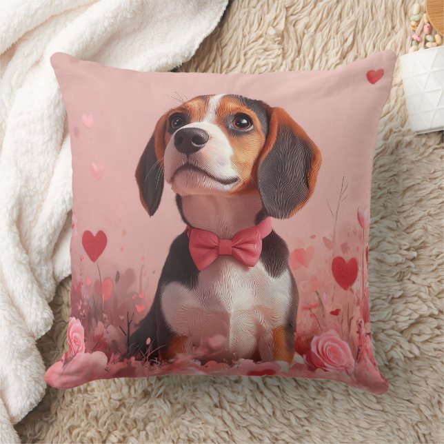 Beagle with Roses - Valentine's Day Throw Pillow (Blanket)