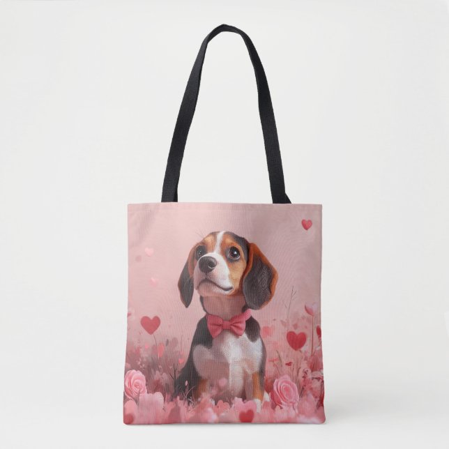 Beagle with Roses - Valentine's Day Tote Bag (Front)