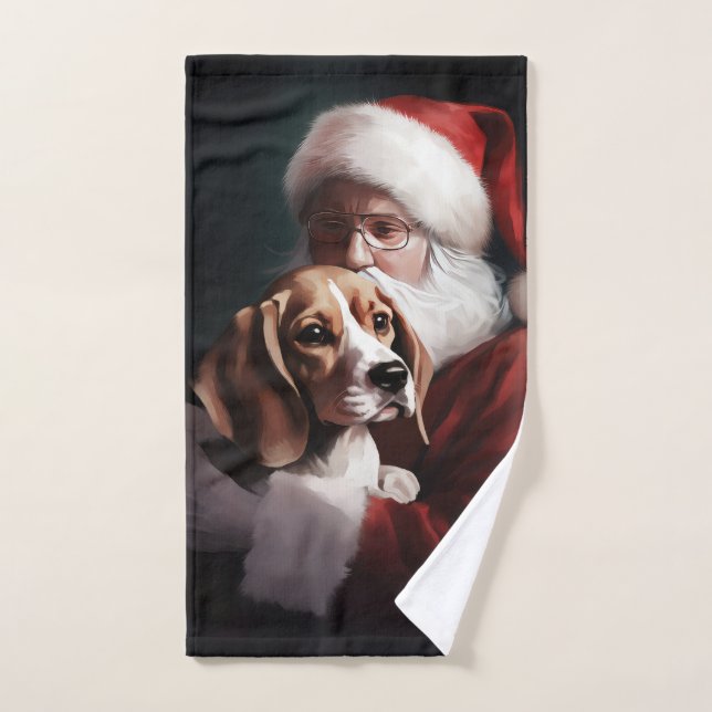 Beagle With Santa Claus Festive Christmas Bath Towel Set (Hand Towel)