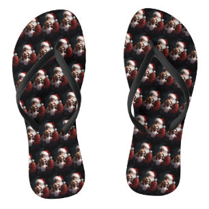 Beagle With Santa Claus Festive Christmas Flip Flops