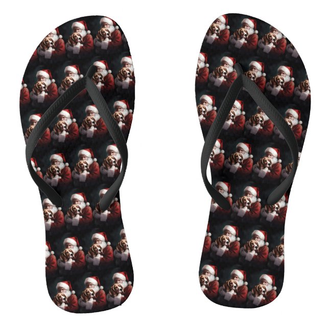 Beagle With Santa Claus Festive Christmas Flip Flops (Footbed)
