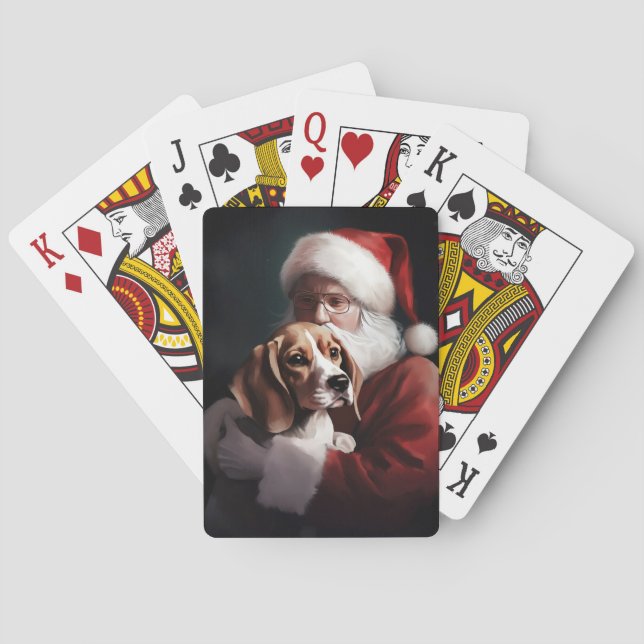 Beagle With Santa Claus Festive Christmas Playing Cards (Back)
