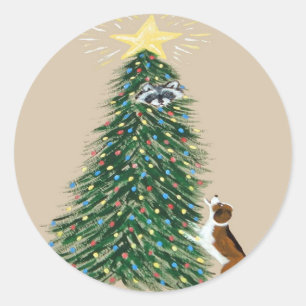 Beagle With Treed Raccoon Classic Round Sticker