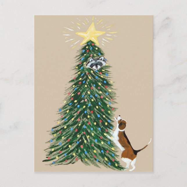 Beagle With Treed Raccoon Postcard (Front)
