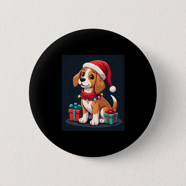 Beagle Xmas Lighting Santa Beagle Dog Christmas Ta 2 Inch Round Button (Front)