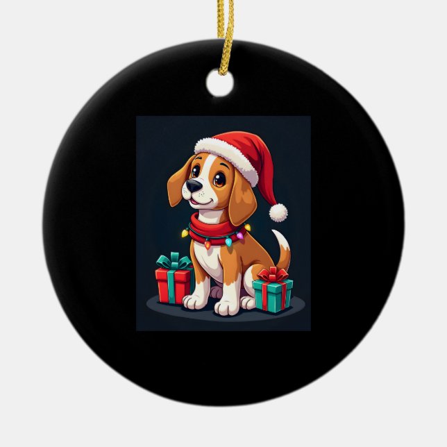 Beagle Xmas Lighting Santa Beagle Dog Christmas Ta Ceramic Ornament (Front)