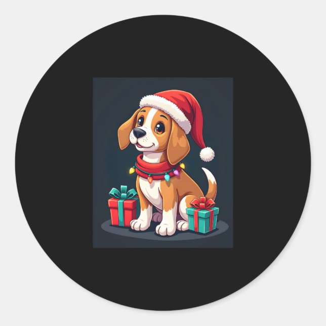 Beagle Xmas Lighting Santa Beagle Dog Christmas Ta Classic Round Sticker (Front)