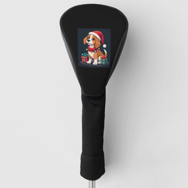 Beagle Xmas Lighting Santa Beagle Dog Christmas Ta Golf Head Cover (Front)