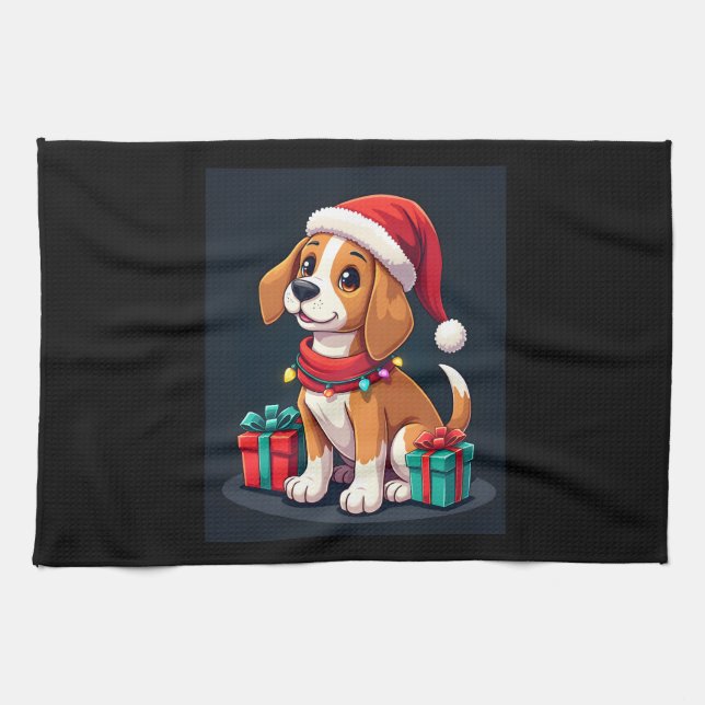 Beagle Xmas Lighting Santa Beagle Dog Christmas Ta Kitchen Towel (Horizontal)