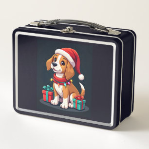 Beagle Xmas Lighting Santa Beagle Dog Christmas Ta Metal Lunch Box