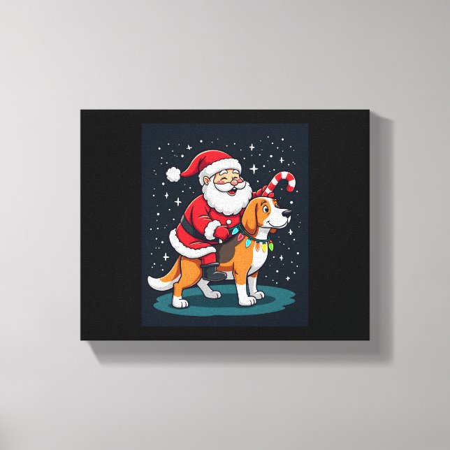 Beagle Xmas Lighting Santa Riding Beagle Dog Chris Canvas Print (Front)
