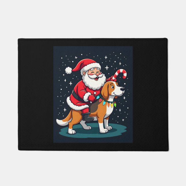 Beagle Xmas Lighting Santa Riding Beagle Dog Chris Doormat (Front)