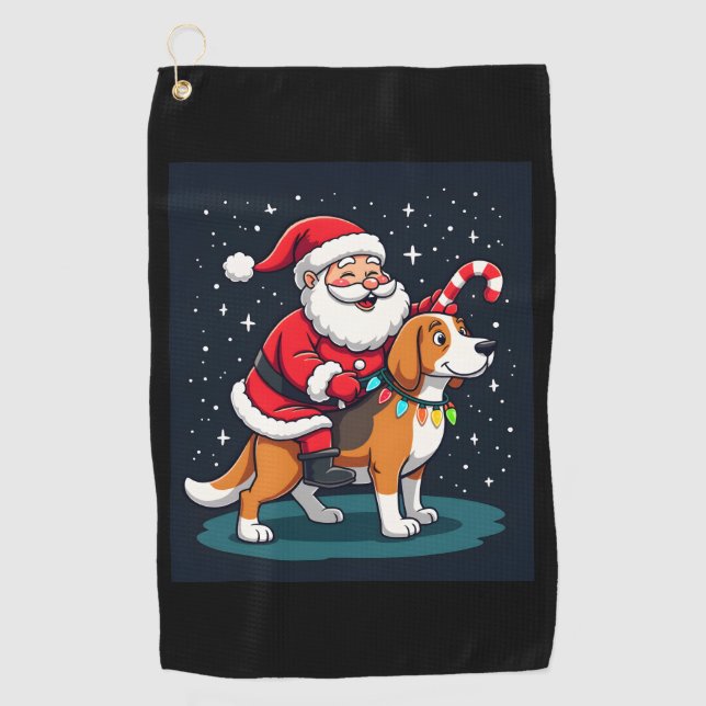 Beagle Xmas Lighting Santa Riding Beagle Dog Chris Golf Towel (Front)