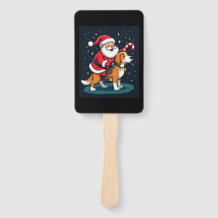 Beagle Xmas Lighting Santa Riding Beagle Dog Chris Hand Fan