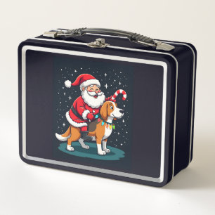 Beagle Xmas Lighting Santa Riding Beagle Dog Chris Metal Lunch Box