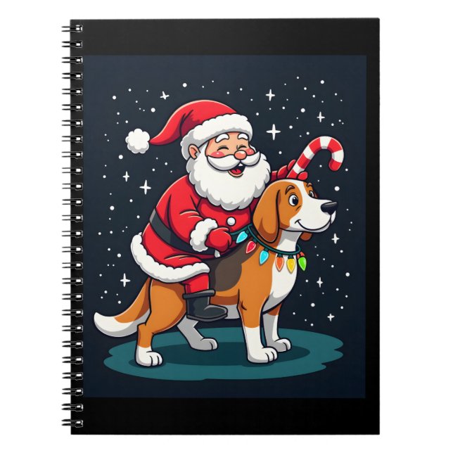 Beagle Xmas Lighting Santa Riding Beagle Dog Chris Notebook (Front)