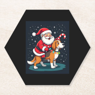 Beagle Xmas Lighting Santa Riding Beagle Dog Chris Paper Coaster