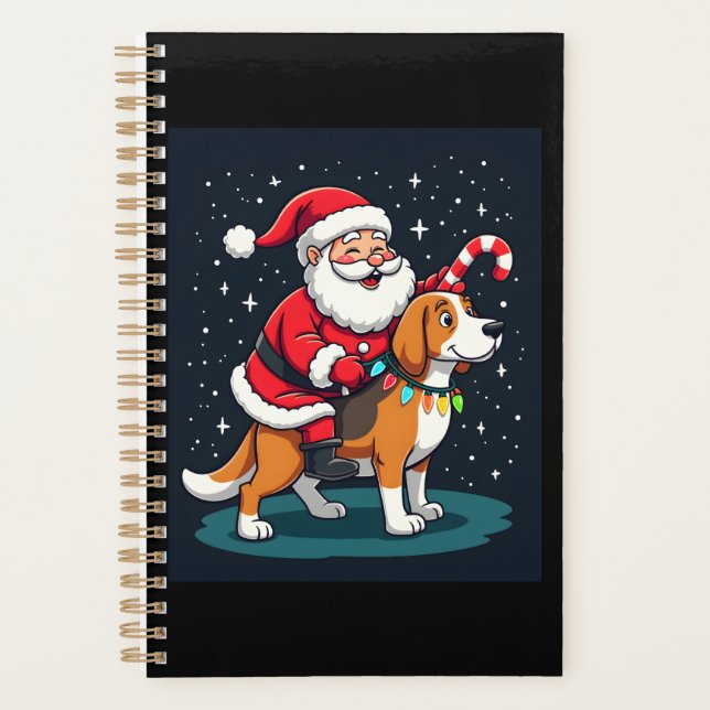 Beagle Xmas Lighting Santa Riding Beagle Dog Chris Planner (Front)