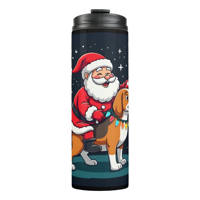 Beagle Xmas Lighting Santa Riding Beagle Dog Chris Thermal Tumbler (Front)