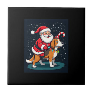 Beagle Xmas Lighting Santa Riding Beagle Dog Chris Tile